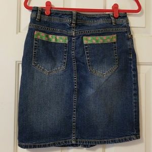 Lilly Pulitzer jean skirt with polka dot pockets